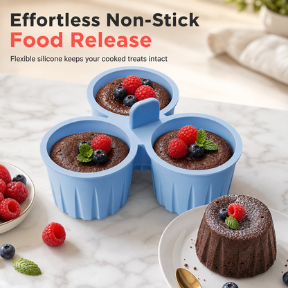 🍲3-Cavity Silicone Air Fryer Egg Mold | Non-Stick Food Grade with Lift Tab for Oven & Steamer
