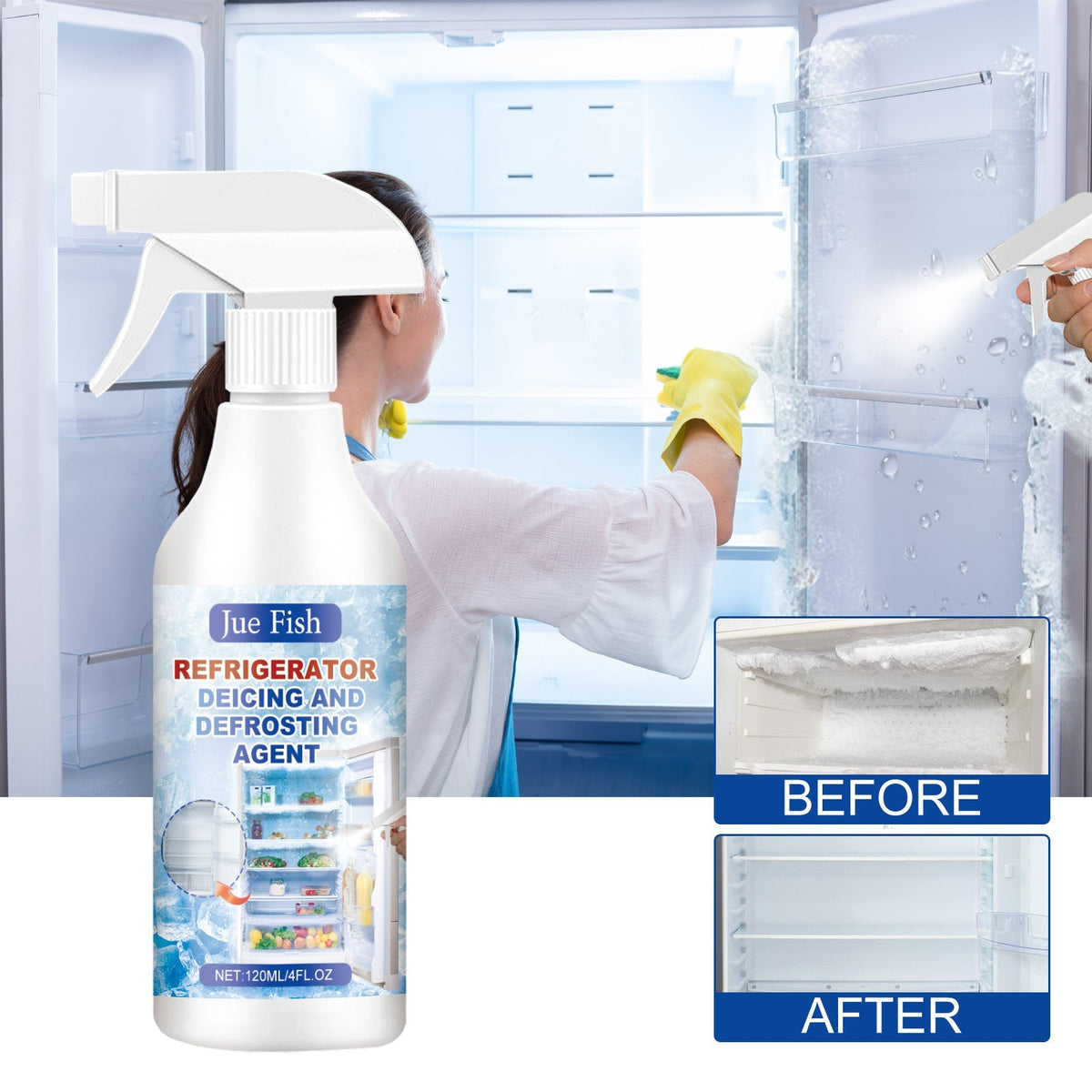 🧊Fast-Acting Defrosting Spray for Fridge & Freezer | Prevents Re-Freezing, with Spatula🏠