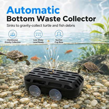 Automatic Bottom Poop Collector for Turtle Tanks | Aquarium Waste Cleaner Keeps Water Clear, Shallow Water Compatible