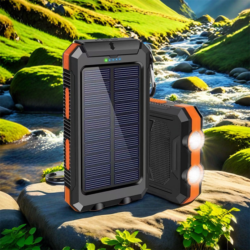 🔋Solar Power Bank with LED Flashlight & Compass | IPX4 Waterproof Portable Solar Charger for Camping, Hiking & Emergency