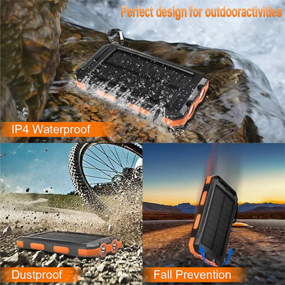 🔋Solar Power Bank with LED Flashlight & Compass | IPX4 Waterproof Portable Solar Charger for Camping, Hiking & Emergency