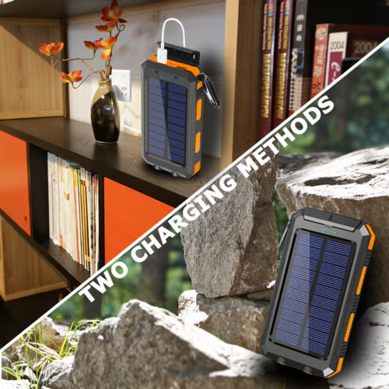 🔋Solar Power Bank with LED Flashlight & Compass | IPX4 Waterproof Portable Solar Charger for Camping, Hiking & Emergency