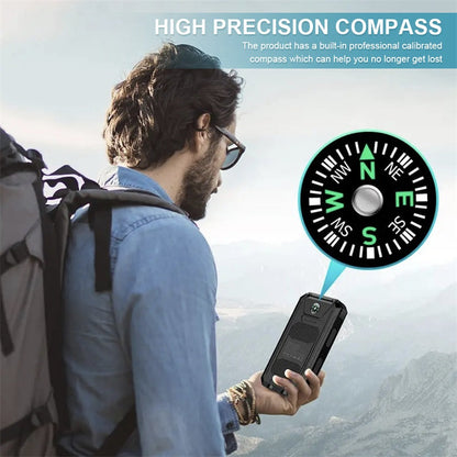 🔋Solar Power Bank with LED Flashlight & Compass | IPX4 Waterproof Portable Solar Charger for Camping, Hiking & Emergency