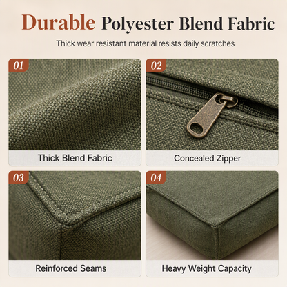 Unstuffed Square Pouf Cover | Storage Ottoman Slipcover for Living Room, Bedroom & Clothes Storage, Washable 45x45x23cm