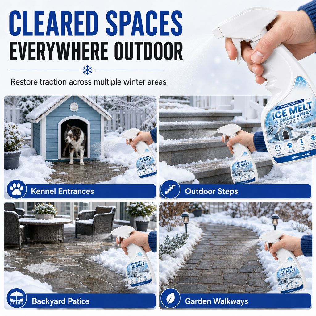 🧊Outdoor De-Icer Spray for Slippery Steps, Walkways, Patios & Kennel Entries — Pet-Safe Snow Melter, Fast-Acting, Safe for Dog Paws, 120ml
