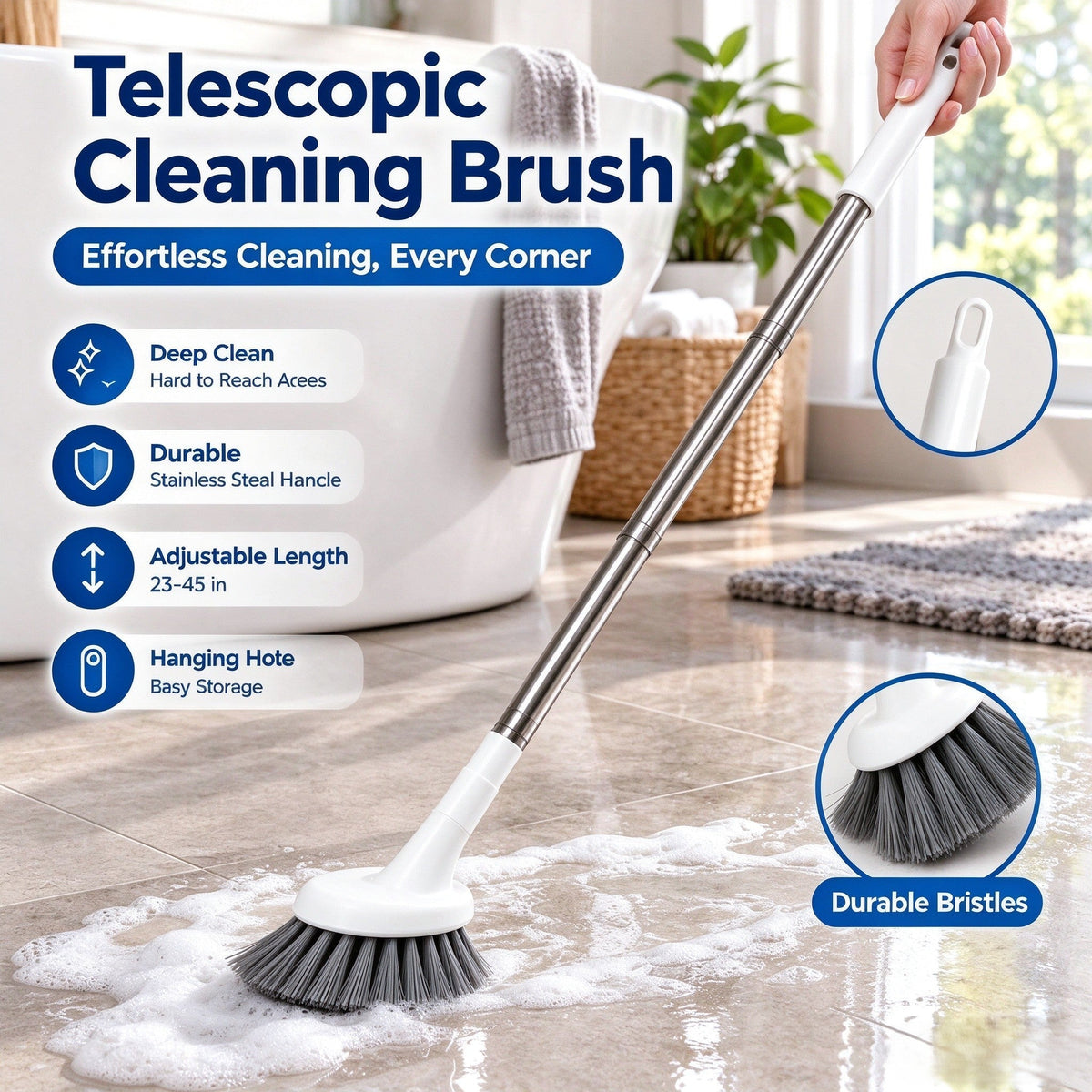 📢Telescopic Cleaning Brush | L-Shaped Head for Toilet, Bathroom, Floor & Hard-to-Reach Corners 🚽
