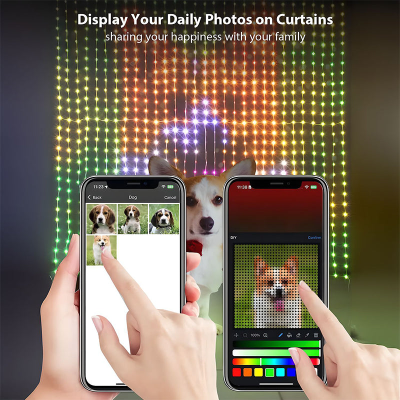 💡Smart LED Curtain Lights with APP Control | Music Sync & DIY Text, IP65 Waterproof for Bedroom, Window & Party0