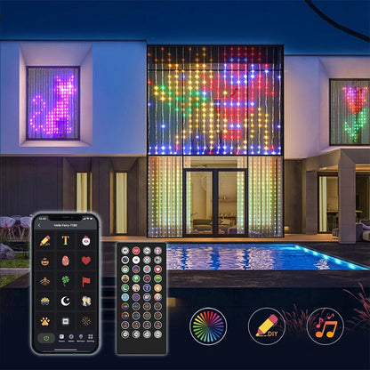 💡Smart LED Curtain Lights with APP Control | Music Sync & DIY Text, IP65 Waterproof for Bedroom, Window & Party0
