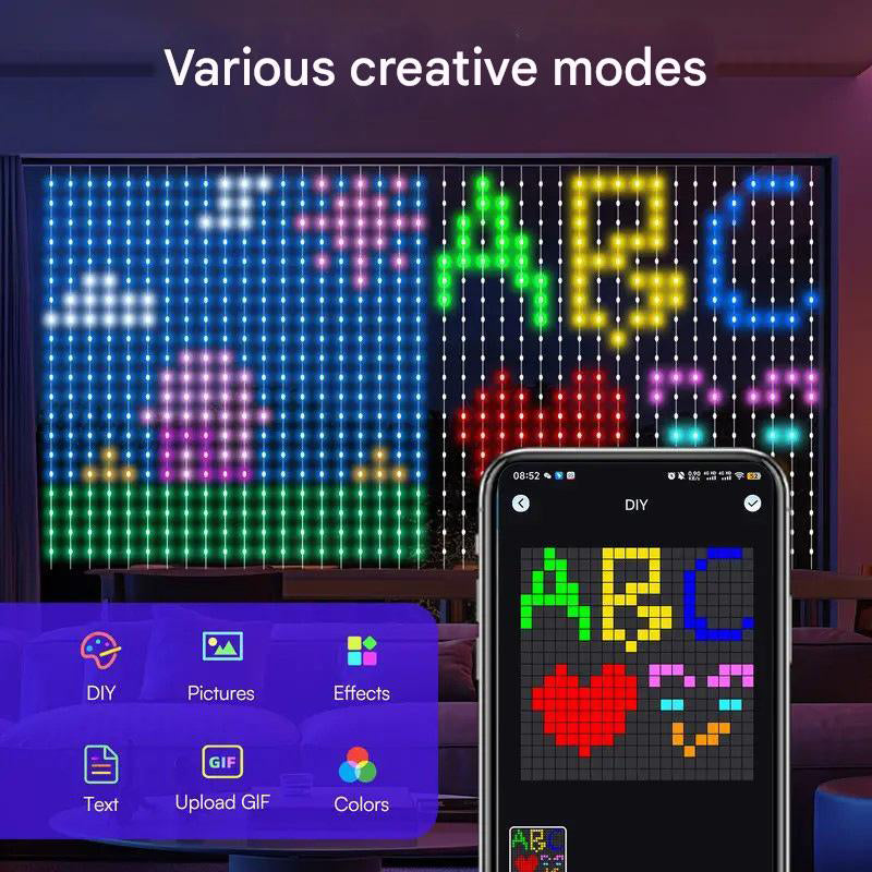 💡Smart LED Curtain Lights with APP Control | Music Sync & DIY Text, IP65 Waterproof for Bedroom, Window & Party0