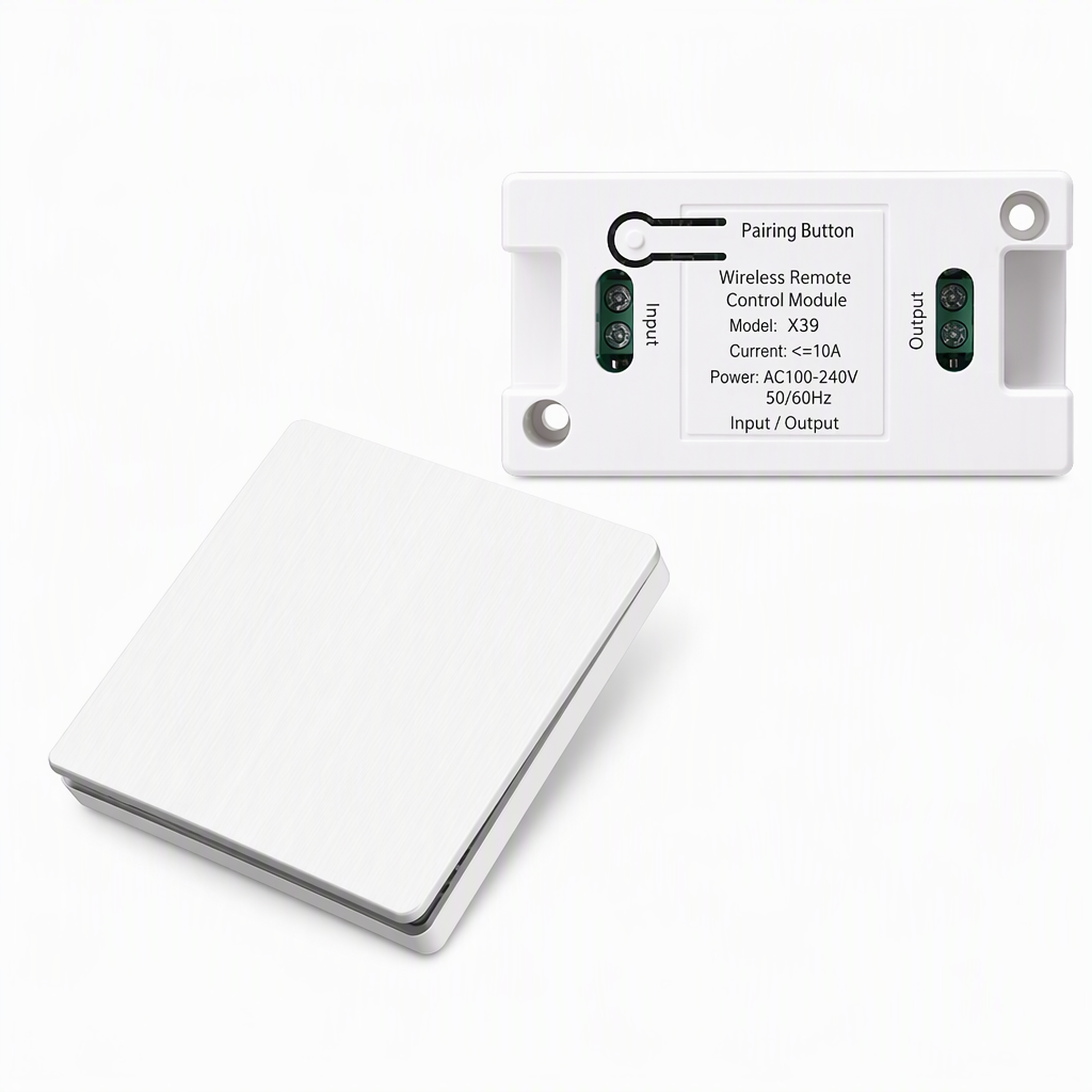 No-Wiring Wireless Light Switch Kit | Self-Adhesive Wall Switch with Receiver, No Drilling for Rental Homes, Bedside & Hallways