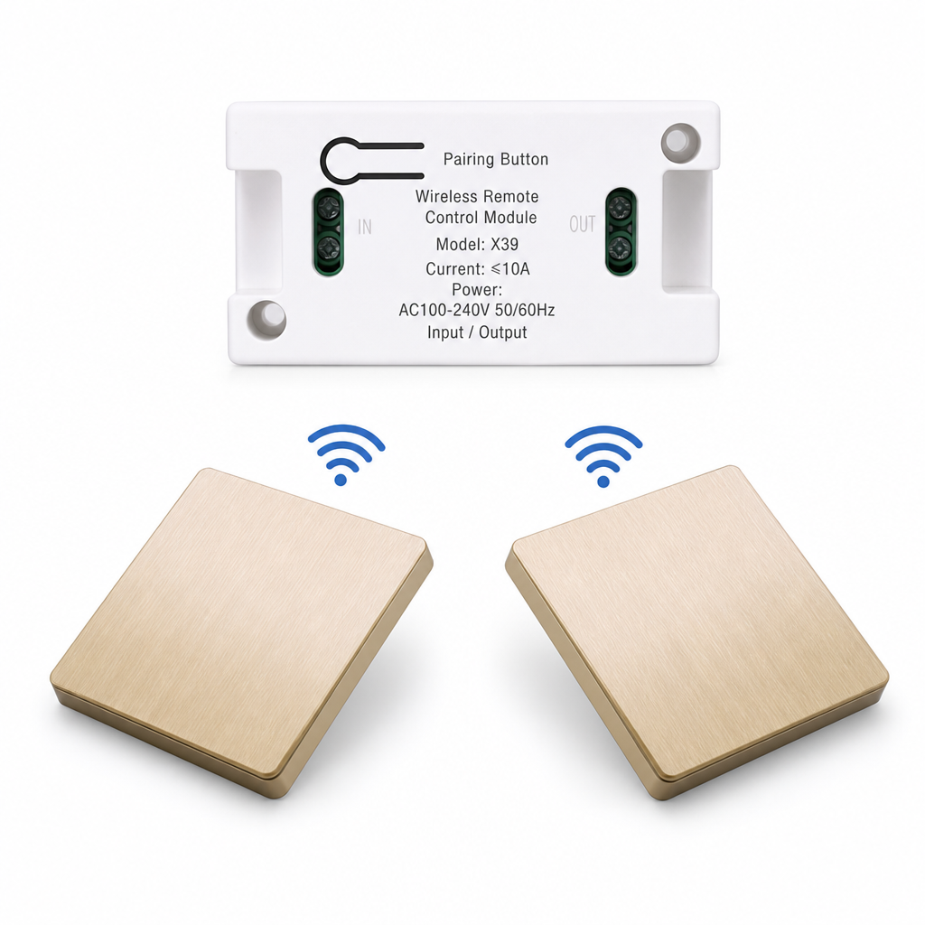 No-Wiring Wireless Light Switch Kit | Self-Adhesive Wall Switch with Receiver, No Drilling for Rental Homes, Bedside & Hallways