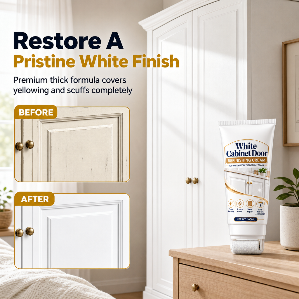 White Wood Furniture Touch-Up Paste | Built-in Foam Roller for Cabinets, Doors, Trim & Tables