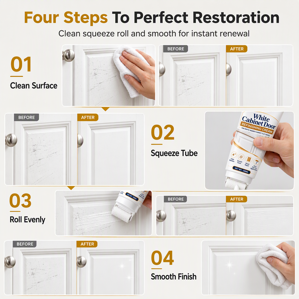 White Wood Furniture Touch-Up Paste | Built-in Foam Roller for Cabinets, Doors, Trim & Tables