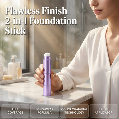 2-in-1 Tone-Adapting Foundation Stick with Built-In Brush | Full Coverage Long-Wear Formula for Travel & Daily Touch-Ups