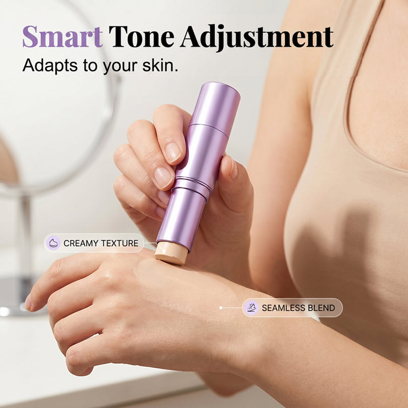 2-in-1 Tone-Adapting Foundation Stick with Built-In Brush | Full Coverage Long-Wear Formula for Travel & Daily Touch-Ups