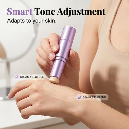 2-in-1 Tone-Adapting Foundation Stick with Built-In Brush | Full Coverage Long-Wear Formula for Travel & Daily Touch-Ups