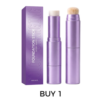 2-in-1 Tone-Adapting Foundation Stick with Built-In Brush | Full Coverage Long-Wear Formula for Travel & Daily Touch-Ups
