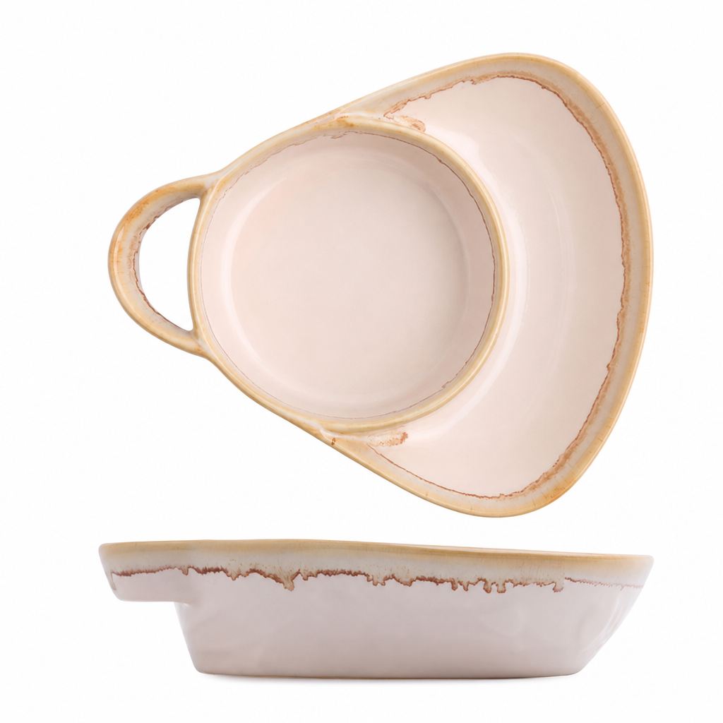 Retro Embossed Ceramic Divided Baking & Serving Dish | Single Handle, Oven & Dishwasher Safe for Meals, Dips & Holiday Gatherings