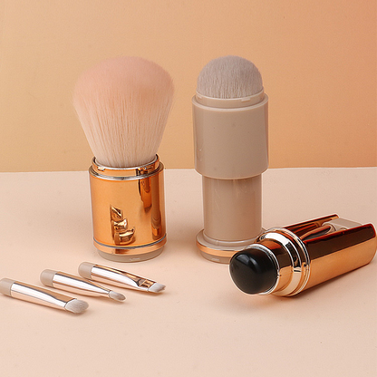 5-in-1 Retractable Travel Makeup Brush Set | All-in-One Full Face Brushes with Soft Bristles for On-the-Go Touch-Ups