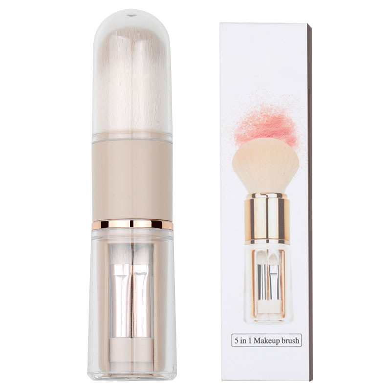 5-in-1 Retractable Travel Makeup Brush Set | All-in-One Full Face Brushes with Soft Bristles for On-the-Go Touch-Ups