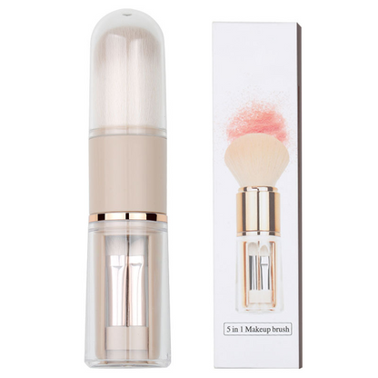 5-in-1 Retractable Travel Makeup Brush Set | All-in-One Full Face Brushes with Soft Bristles for On-the-Go Touch-Ups