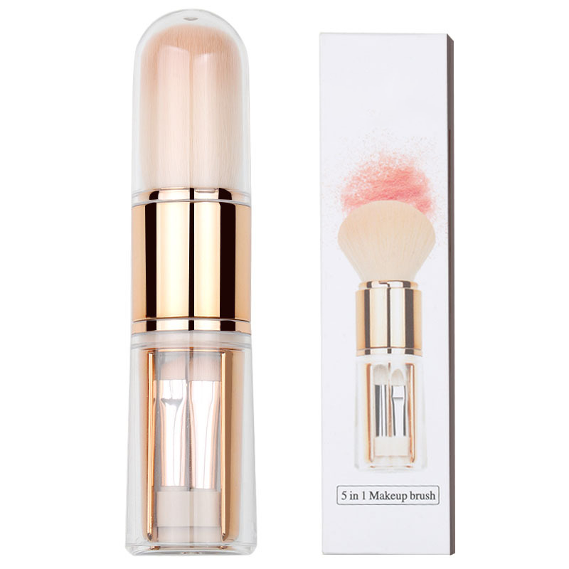 5-in-1 Retractable Travel Makeup Brush Set | All-in-One Full Face Brushes with Soft Bristles for On-the-Go Touch-Ups