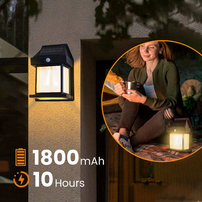 Motion Sensor Solar Tungsten Wall Light | IP65 Waterproof 3-Mode Outdoor Light for Patio, Fence & Christmas Decor