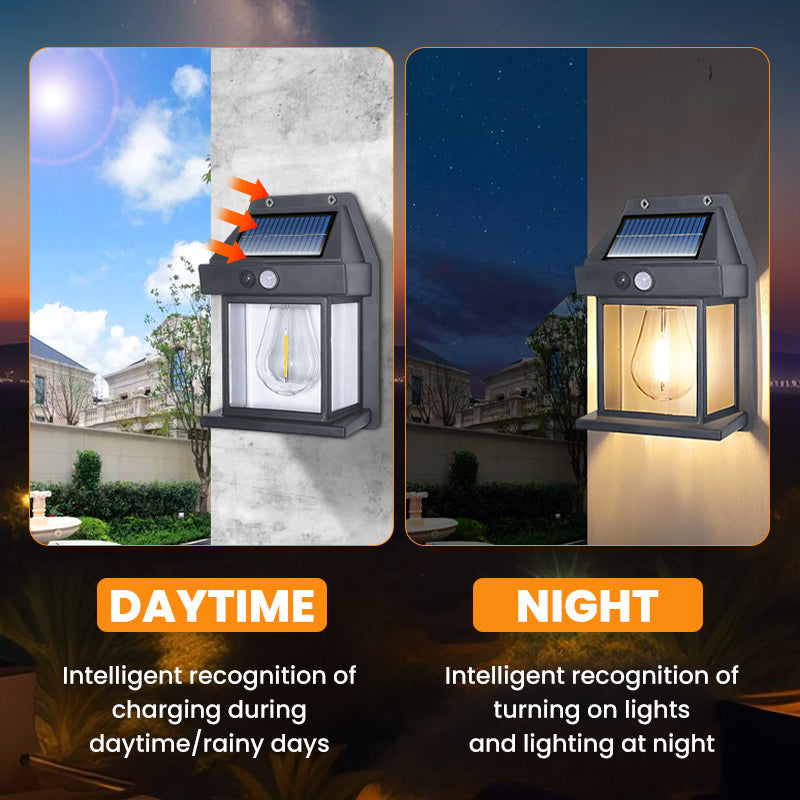 Motion Sensor Solar Tungsten Wall Light | IP65 Waterproof 3-Mode Outdoor Light for Patio, Fence & Christmas Decor