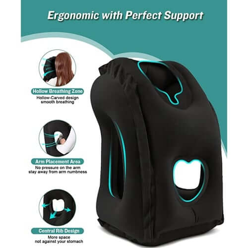 45° Ergonomic Inflatable Travel Pillow | Neck & Arm Support for Airplane Sleep, Office Naps & Long Trips