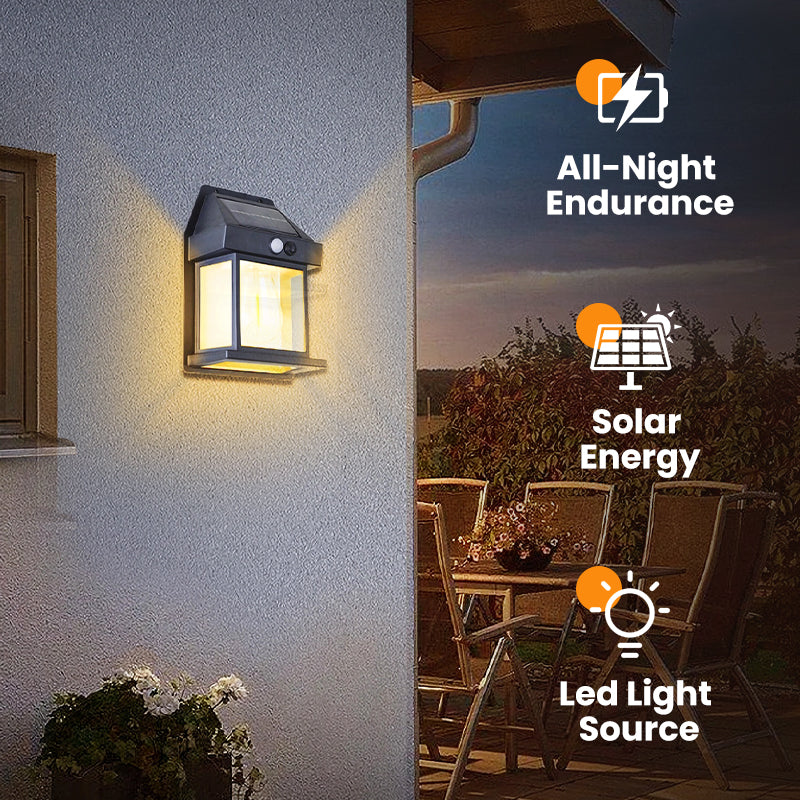 Motion Sensor Solar Tungsten Wall Light | IP65 Waterproof 3-Mode Outdoor Light for Patio, Fence & Christmas Decor