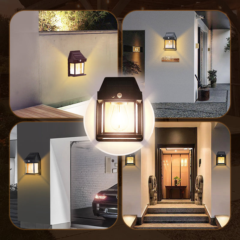 Motion Sensor Solar Tungsten Wall Light | IP65 Waterproof 3-Mode Outdoor Light for Patio, Fence & Christmas Decor