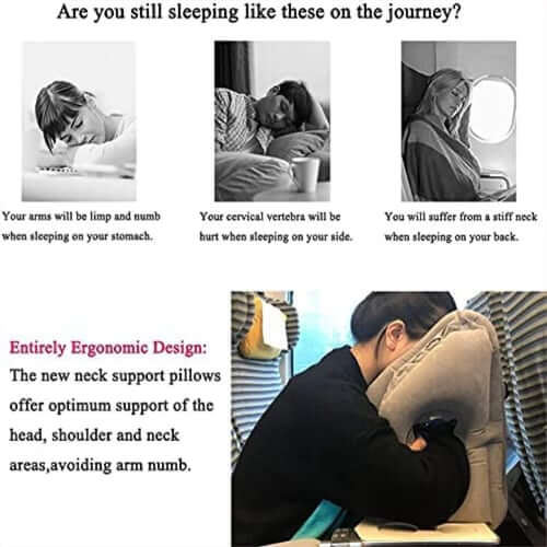 45° Ergonomic Inflatable Travel Pillow | Neck & Arm Support for Airplane Sleep, Office Naps & Long Trips