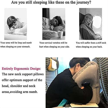 45° Ergonomic Inflatable Travel Pillow | Neck & Arm Support for Airplane Sleep, Office Naps & Long Trips