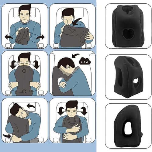 45° Ergonomic Inflatable Travel Pillow | Neck & Arm Support for Airplane Sleep, Office Naps & Long Trips