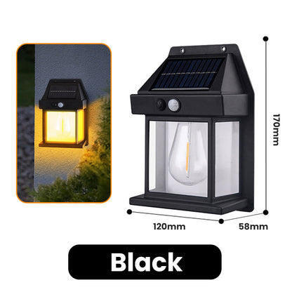 Motion Sensor Solar Tungsten Wall Light | IP65 Waterproof 3-Mode Outdoor Light for Patio, Fence & Christmas Decor