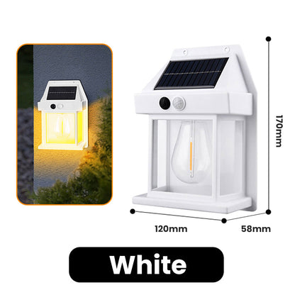 Motion Sensor Solar Tungsten Wall Light | IP65 Waterproof 3-Mode Outdoor Light for Patio, Fence & Christmas Decor