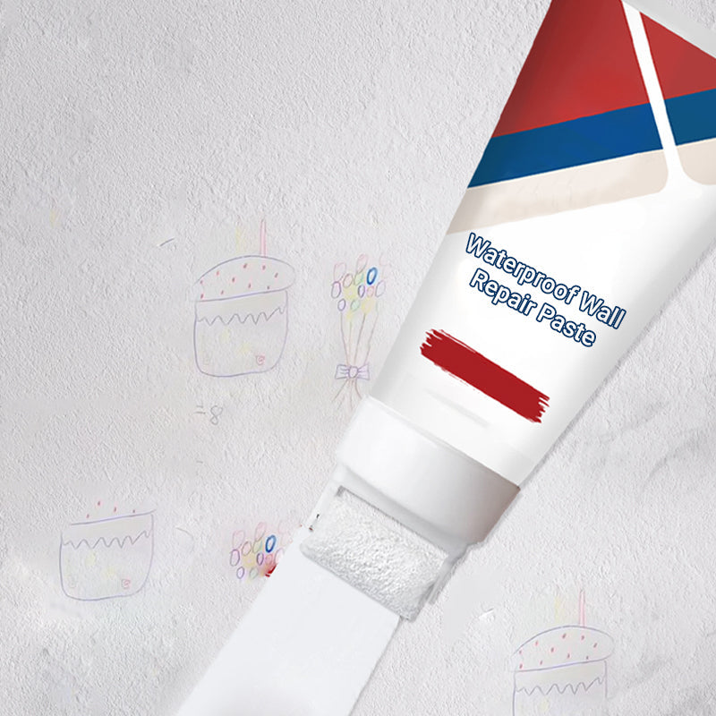 2-in-1 Wall Repair Paste with Built-in Roller Brush | Waterproof Mildew-Resistant Touch Up Kit for Stains, Graffiti & Cracks