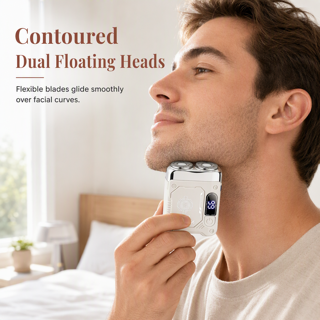 Mini Pocket Electric Shaver for Men | Dual Floating Head Razor with LED Display, Type-C Charge & Wet Dry Use