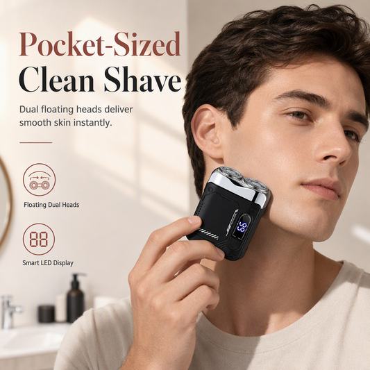 Mini Pocket Electric Shaver for Men | Dual Floating Head Razor with LED Display, Type-C Charge & Wet Dry Use