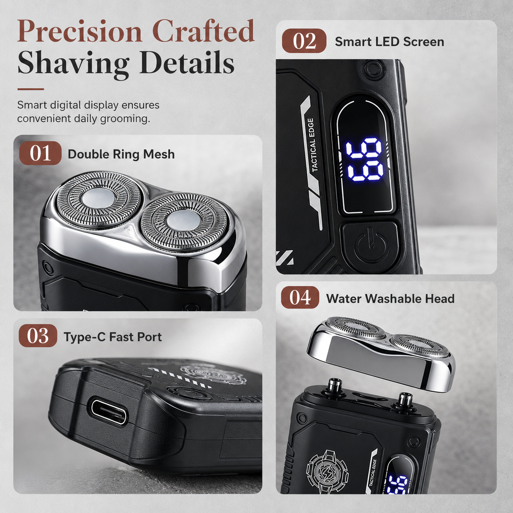 Mini Pocket Electric Shaver for Men | Dual Floating Head Razor with LED Display, Type-C Charge & Wet Dry Use