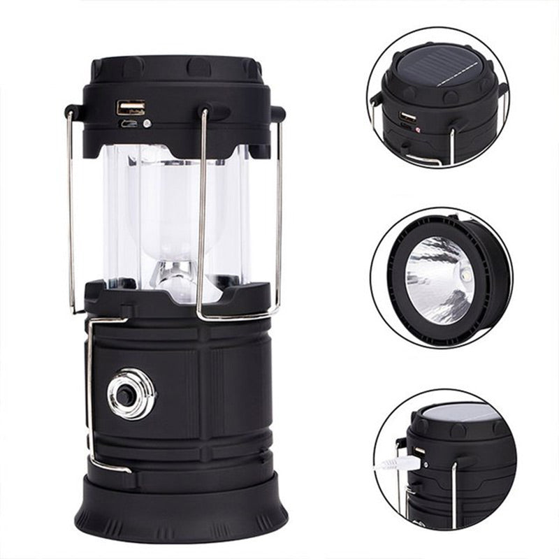 2-in-1 Solar Camping Lantern & Flashlight | Retractable Rechargeable Tent Light with USB Charging, Waterproof for Hiking & Emergencies