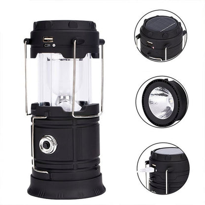 2-in-1 Solar Camping Lantern & Flashlight | Retractable Rechargeable Tent Light with USB Charging, Waterproof for Hiking & Emergencies