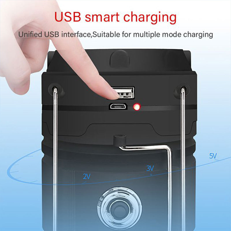 2-in-1 Solar Camping Lantern & Flashlight | Retractable Rechargeable Tent Light with USB Charging, Waterproof for Hiking & Emergencies