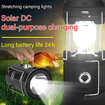 2-in-1 Solar Camping Lantern & Flashlight | Retractable Rechargeable Tent Light with USB Charging, Waterproof for Hiking & Emergencies