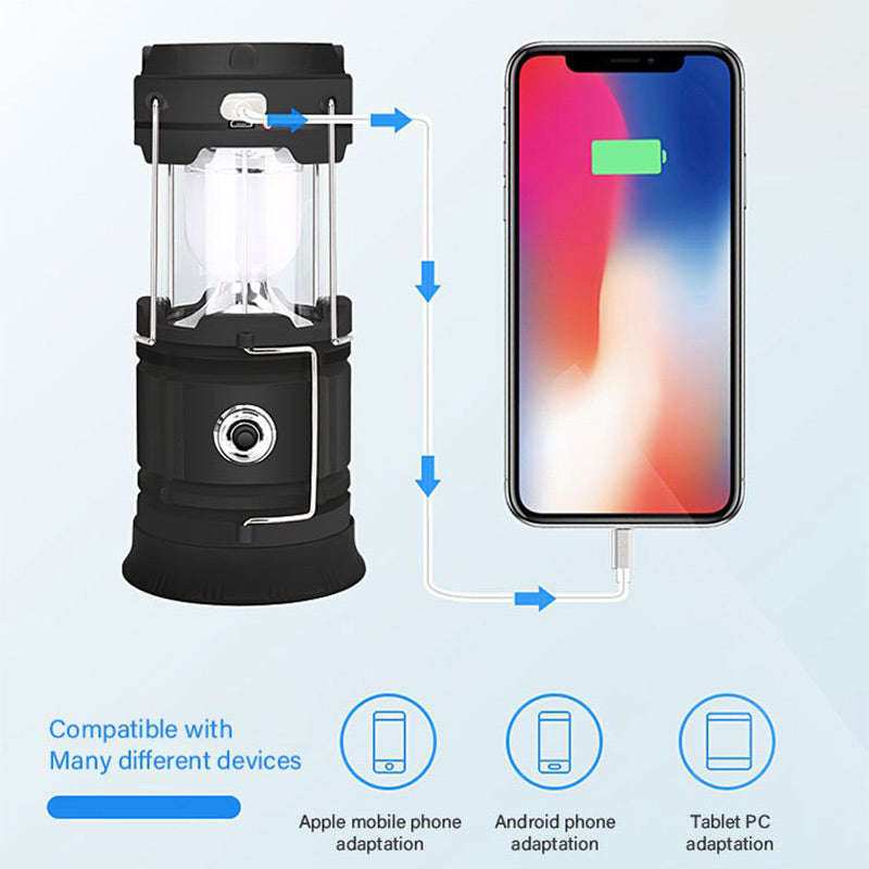 2-in-1 Solar Camping Lantern & Flashlight | Retractable Rechargeable Tent Light with USB Charging, Waterproof for Hiking & Emergencies