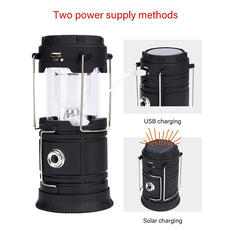 2-in-1 Solar Camping Lantern & Flashlight | Retractable Rechargeable Tent Light with USB Charging, Waterproof for Hiking & Emergencies
