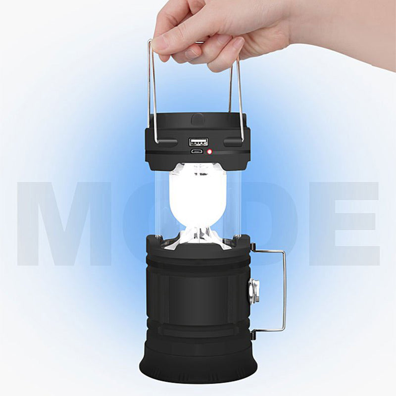 2-in-1 Solar Camping Lantern & Flashlight | Retractable Rechargeable Tent Light with USB Charging, Waterproof for Hiking & Emergencies