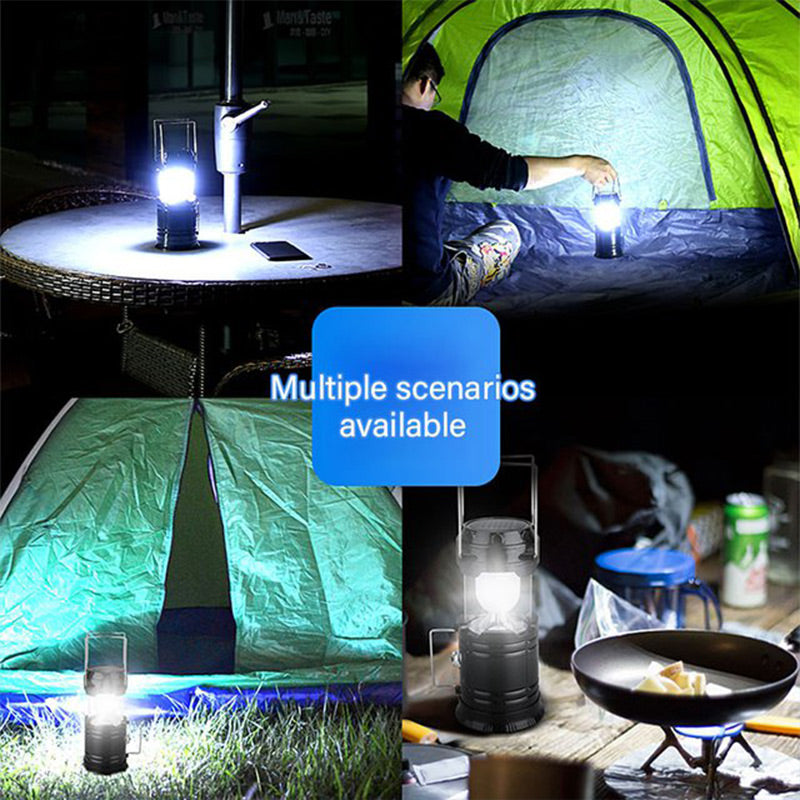 2-in-1 Solar Camping Lantern & Flashlight | Retractable Rechargeable Tent Light with USB Charging, Waterproof for Hiking & Emergencies