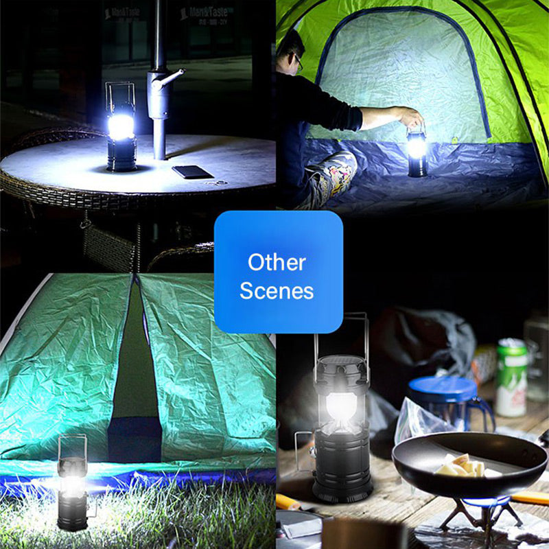 2-in-1 Solar Camping Lantern & Flashlight | Retractable Rechargeable Tent Light with USB Charging, Waterproof for Hiking & Emergencies