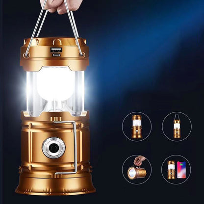 2-in-1 Solar Camping Lantern & Flashlight | Retractable Rechargeable Tent Light with USB Charging, Waterproof for Hiking & Emergencies